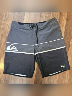 Quiksilver Men's Gray & Black Striped Boardshorts